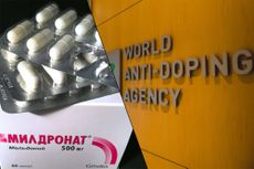 A packet of Meldonium tablets and the offices of the World Anti-Doping Agency.