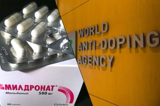 A packet of Meldonium tablets and the offices of the World Anti-Doping Agency.