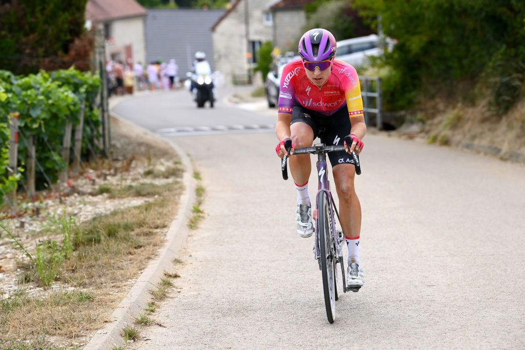 BARSURAUBE FRANCE JULY 27 Marlen Reusser of Switzerland and Team SD Worx competes in the breakaway during the 1st Tour de France Femmes 2022 Stage 4 a 1268km stage from Troyes to BarSurAube TDFF UCIWWT on July 27 2022 in BarsurAube France Photo by Tim de WaeleGetty Images