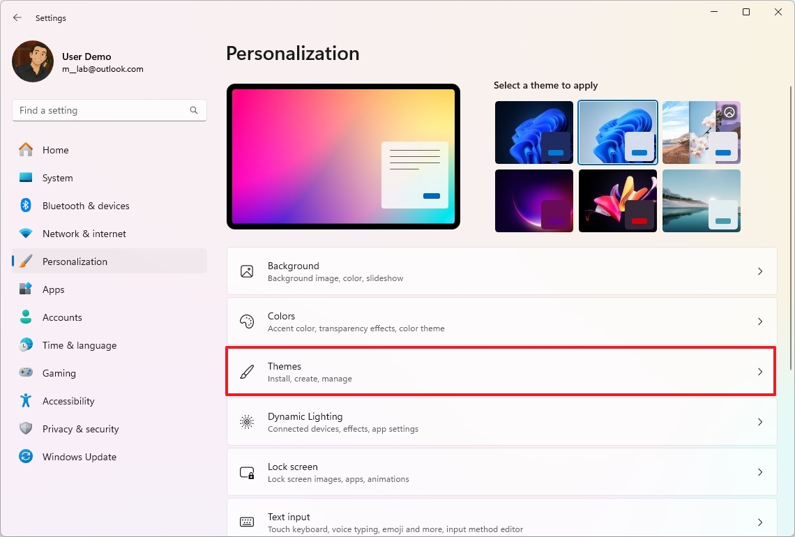 Themes settings