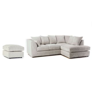Cream coloured ribbed corner sofa with ottoman