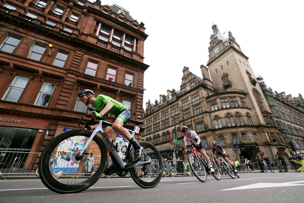 GLASGOW SCOTLAND AUGUST 05 Jakob Omrzel of Slovenia competes during the mens junior road race at the 96th UCI Glasgow 2023 Cycling World Championships Day 3 1277km course in Glasgow UCIWWT on August 05 2023 in Glasgow Scotland Photo by Dean MouhtaropoulosGetty Images