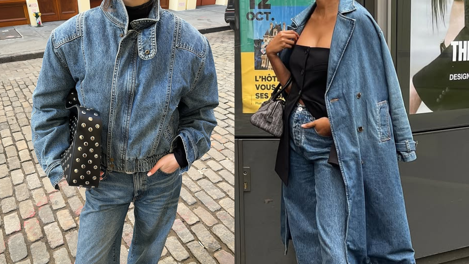 Women wearing denim on denim outfits fall 2025.