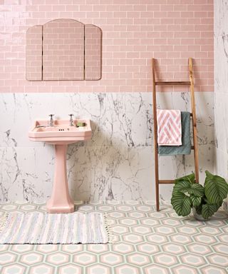 pink basin with marble walls