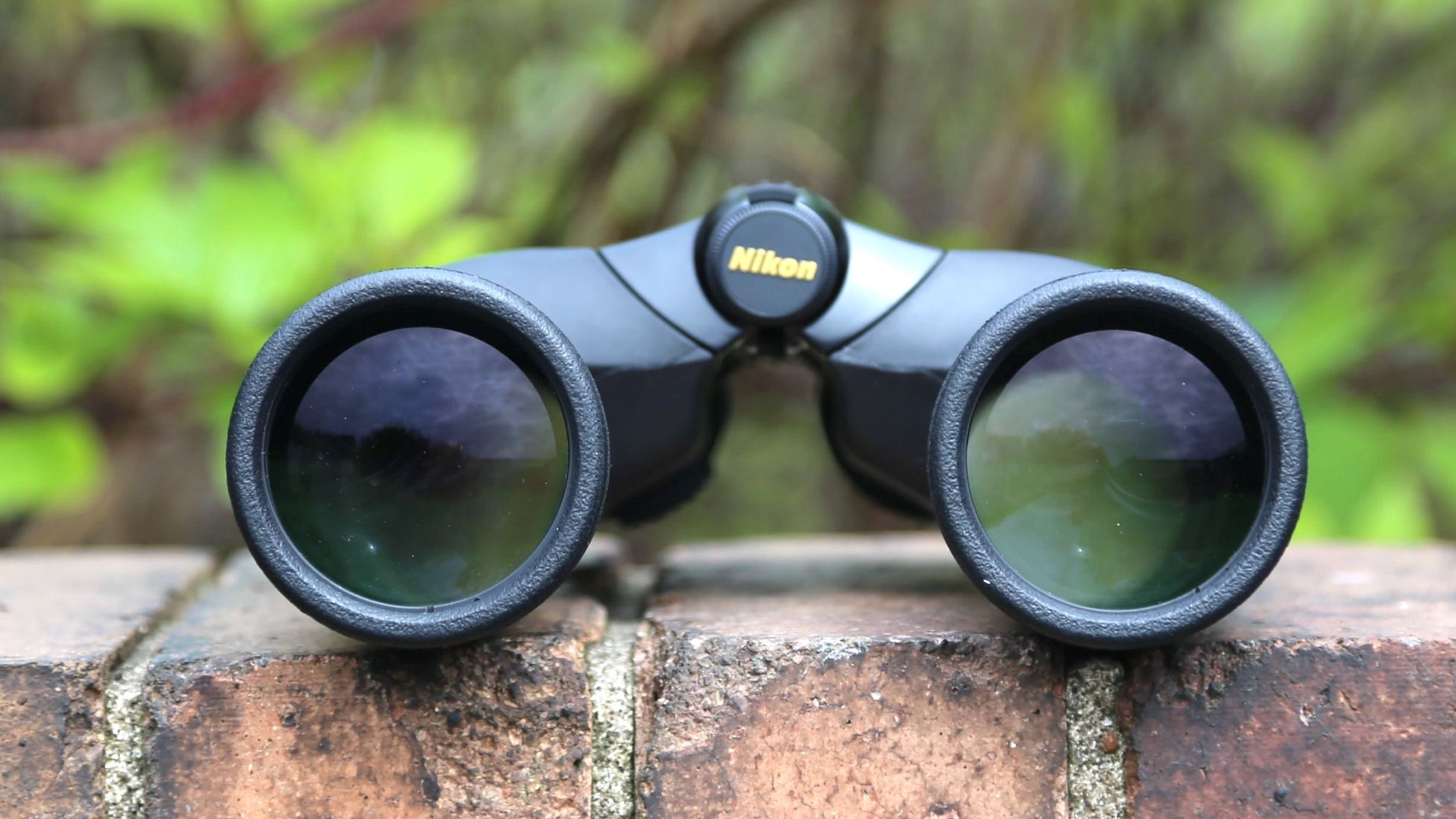 A front on view of the Nikon Action EX 12 x 50 binoculars