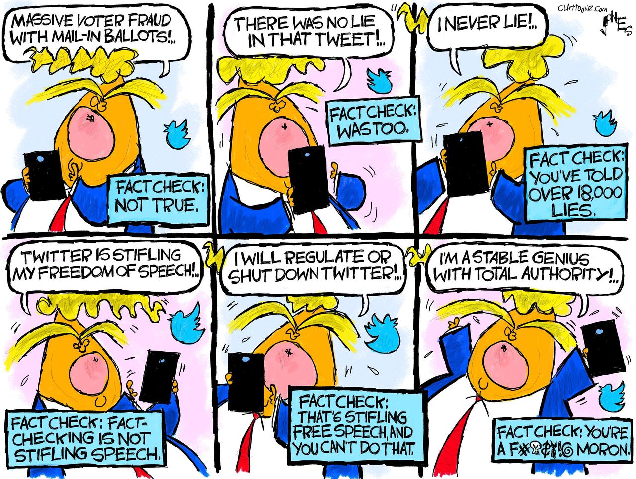 Political Cartoon U.S. Trump Twitter fact check