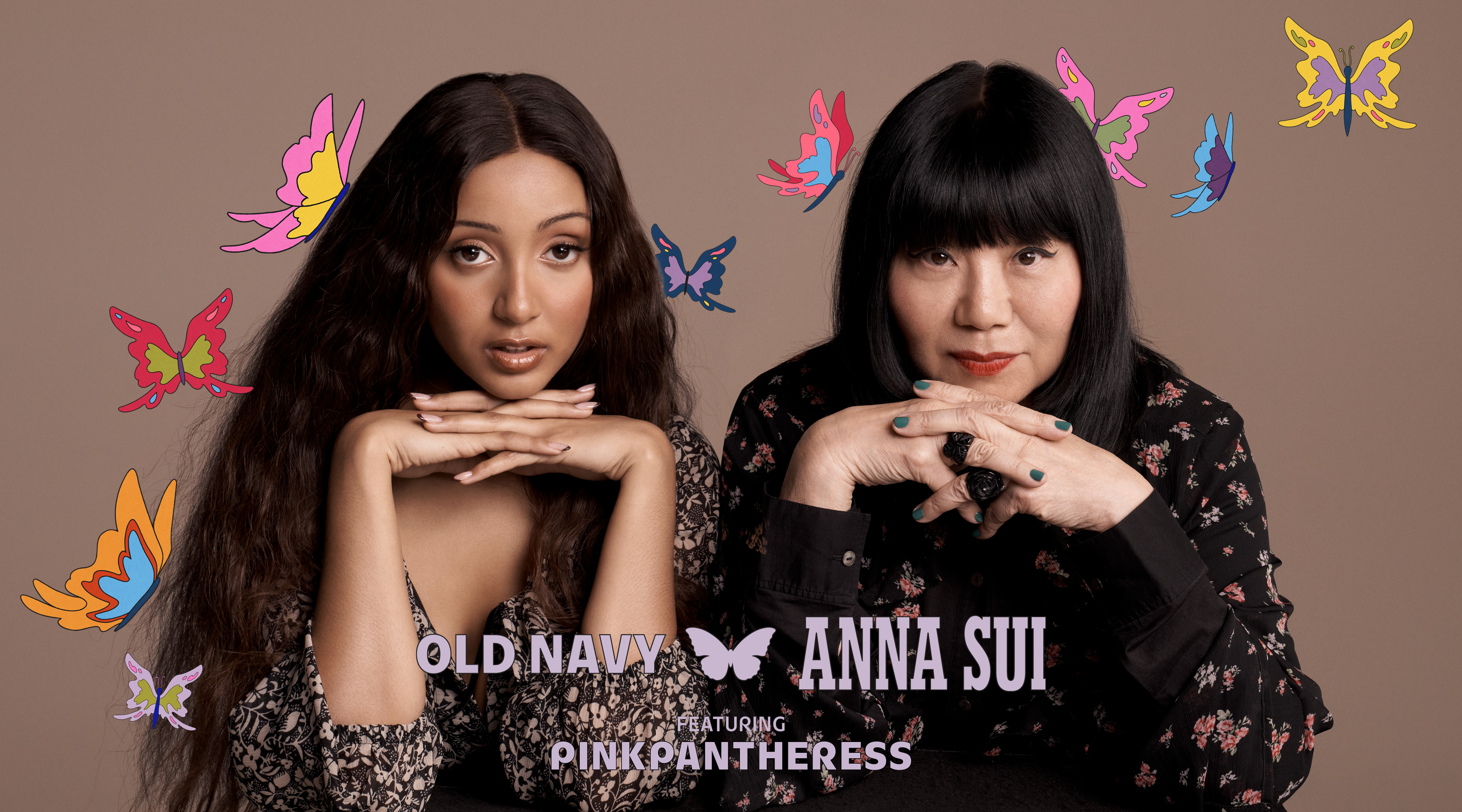 Pink Pantheress and Anna Sui in the Anna Sui x Old Navy campaign.
