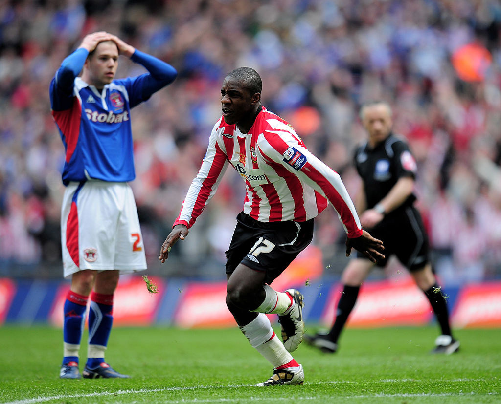 Michail Antonio celebrates his goal in 2010 JPT final