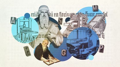 Illustration of the Gutenberg printing press and others