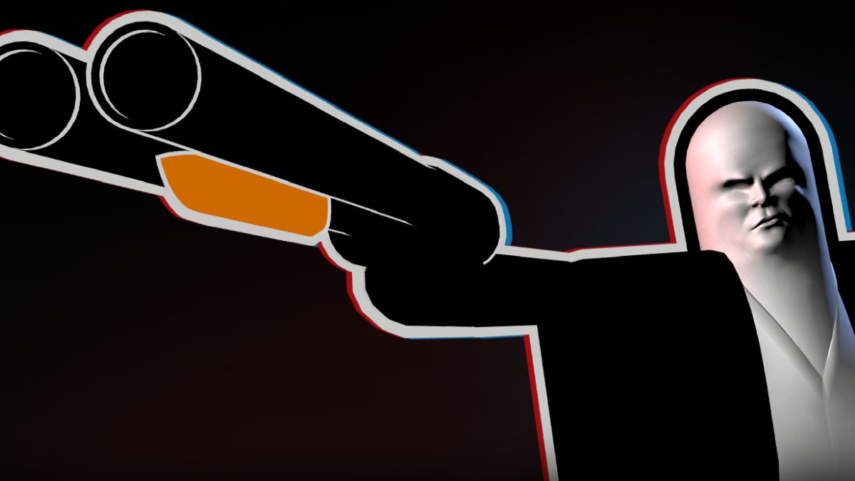 Shotgun Cop Man aims a double-barreled shotgun