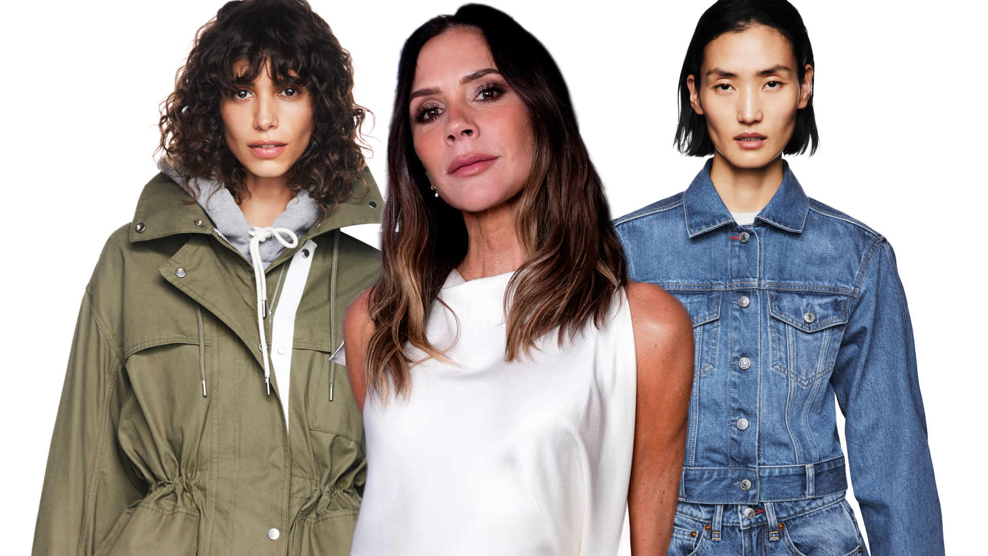 Victoria Beckham in a collage with two models from her Gap campaign