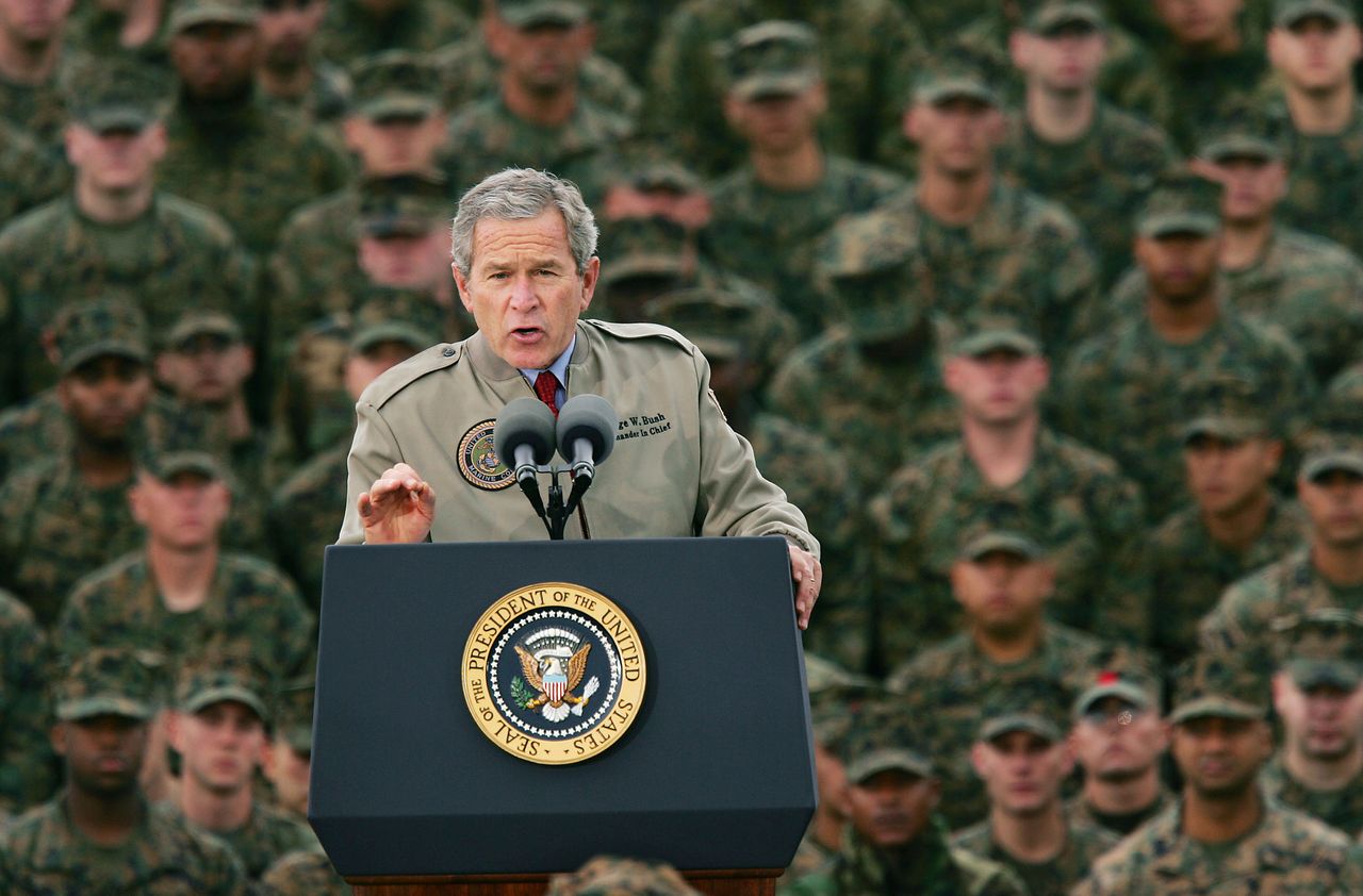 President Bush speaks to Marines in California in 2004.