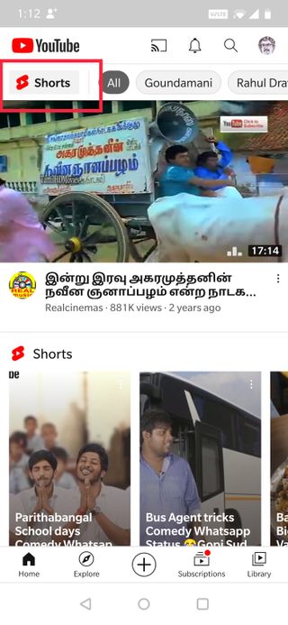 The new YouTube Shorts Button on the app