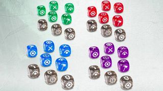 The unique dice of Warhammer Underworlds: Shadespire. Bucket not pictured.