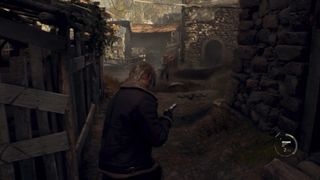 Resident Evil 4 Remake Chainsaw Demo screenshot PS5 showing Leon fighting in Village