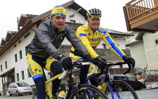 Oleg Tinkov and Bjarne Riis head out for a ride