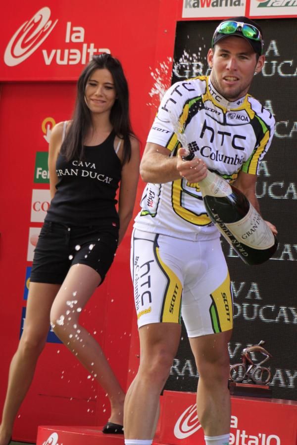 Mark Cavendish (HTC-Columbia) celebrates his third stage win at the the 2010 Vuelta.