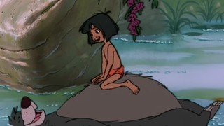 Baloo and Mowgli singing "The Bare Necessities" in The Jungle Book.