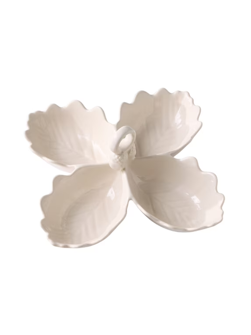 Figural 4-Leaf 4 Oz Cream Stoneware Sectional Serving Bowl