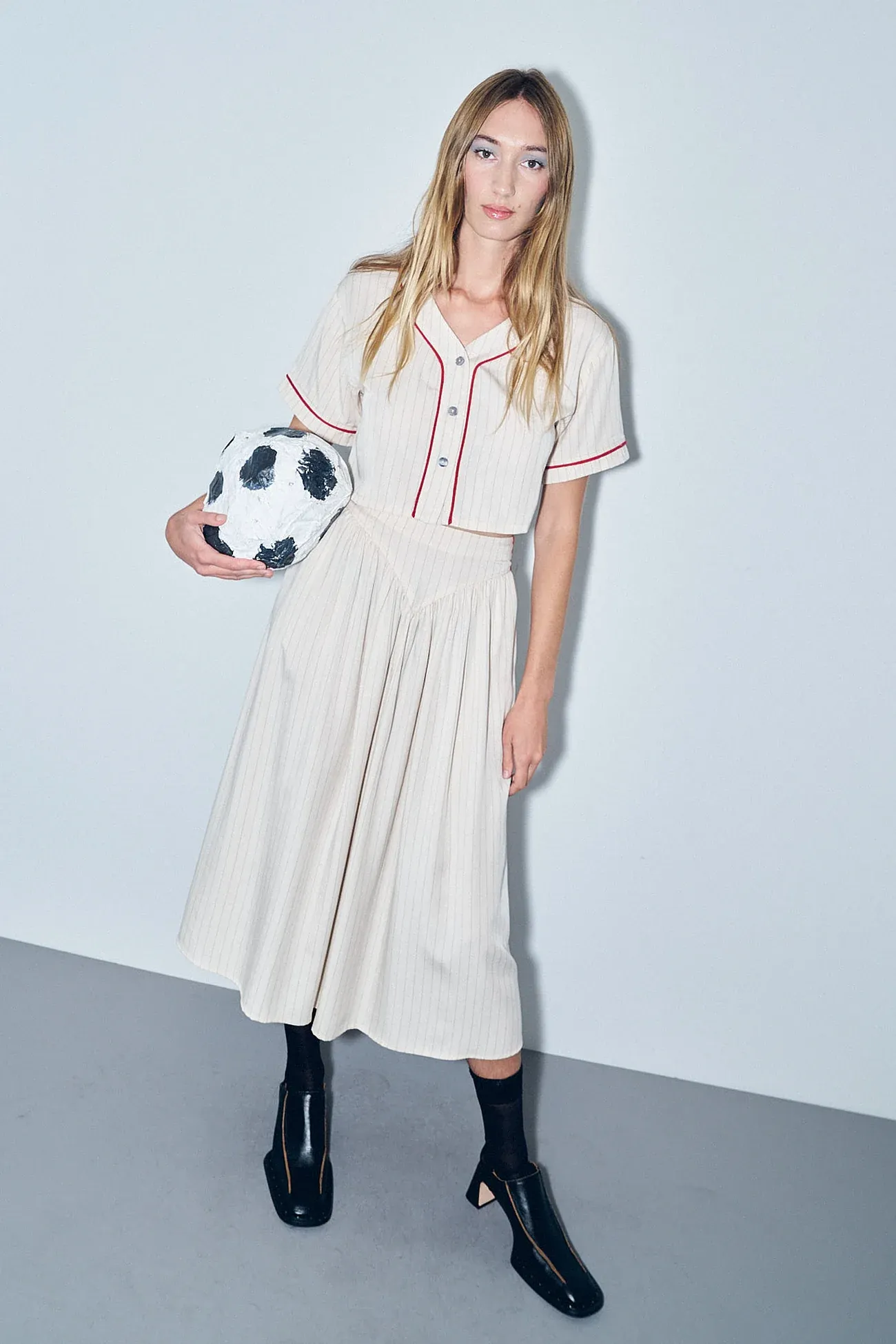 Fashion Brand Company, Baseball Park Skirt Tencel Stripe Cream