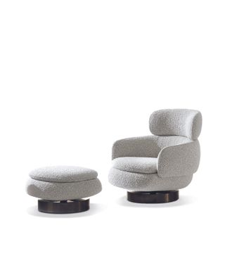 Milan Design Week Minotti Vivienne white accent chair with foot stool