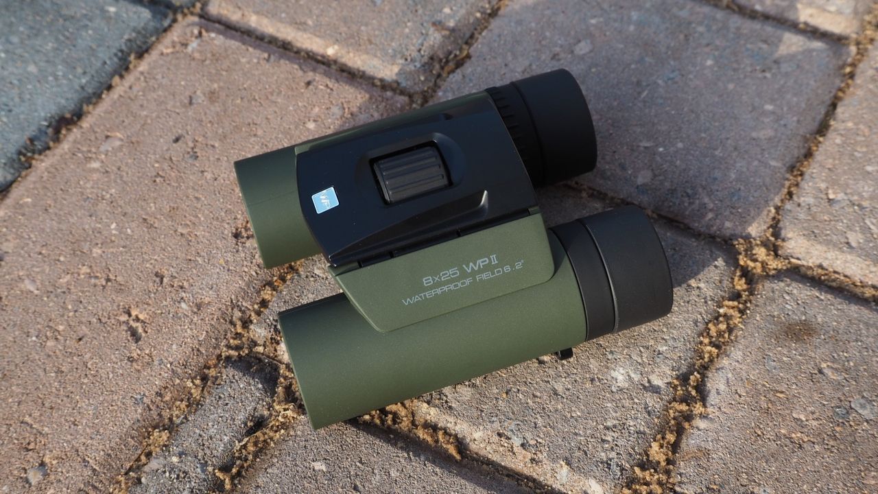 Close up photo of the Olympus 8x25 WP II binoculars