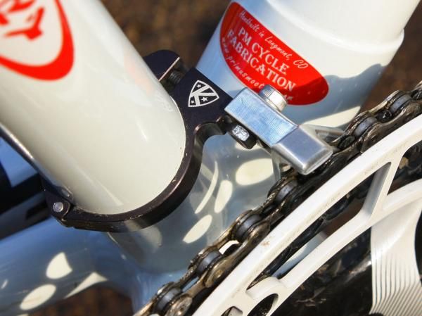 Dombroski's bike is fitted with a prototype K-Edge inner chain watcher but production units are now available to the public.
