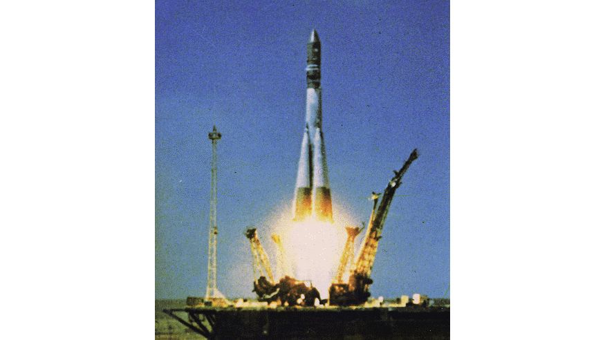 The Soviet Union's powerful Vostok launch vehicle put cosmonaut Yuri Gagarin's capsule high enough for one 108-minute orbit of the Earth on April 12, 1961.