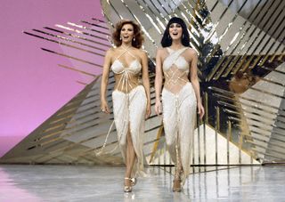 Cher and Raquel Willis wearing naked dresses on a 1970s TV show