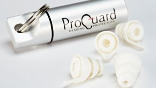A set of ProGuard earplugs with carrying case