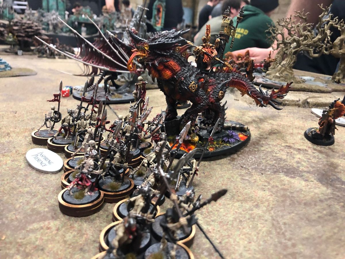 A Fyreslayer general astride flaming salamander can take on plain old skellies, right? Nope.