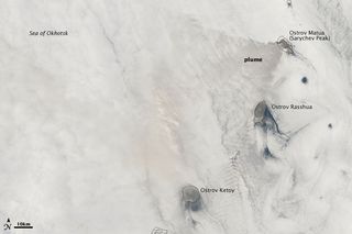 satellite image of Sarychev volcano in June 2009.
