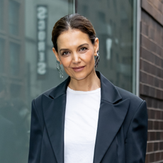 Katie Holmes in a low bun hairstyle 