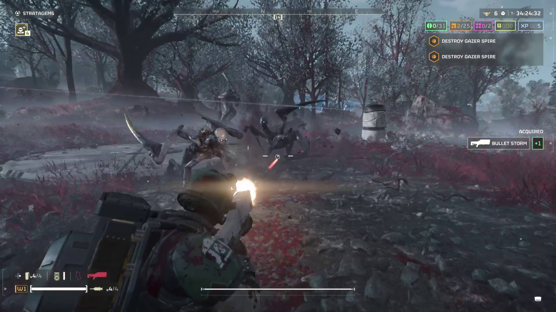 Helldivers 2 player shooting Wretches with bullet storm gun