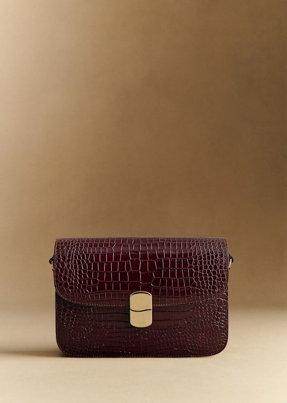 Milo Classic Bag - Chocolate Crocodile Print - Crocodile-Embossed Cowhide Leather - Sézane
