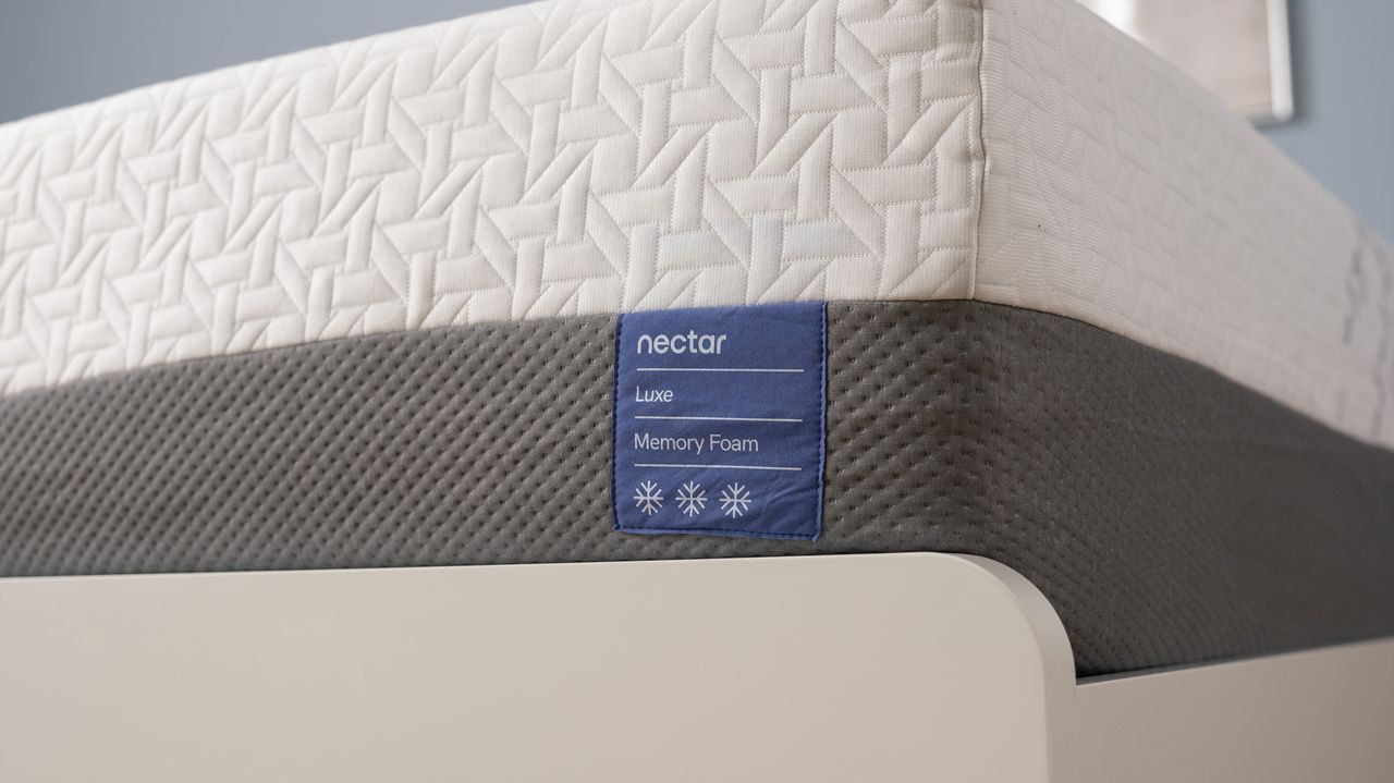 Close up of the Nectar Luxe label on the mattress
