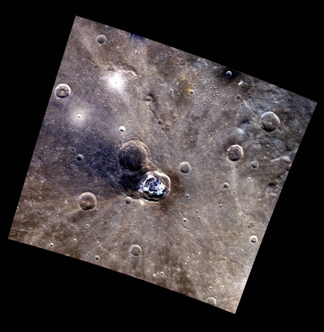 Balanchine crater on Mercury is visible at the center of this image taken by NASA&#039;s MESSENGER mission.