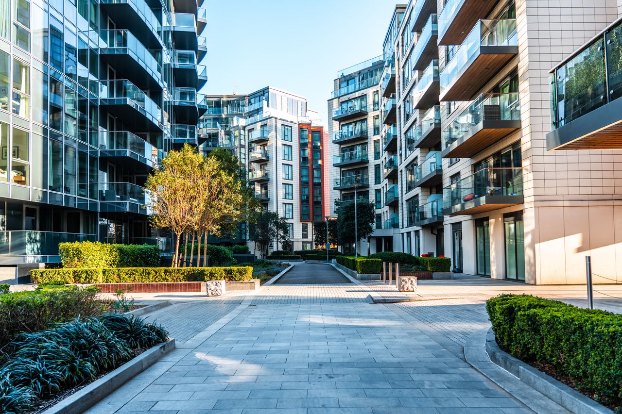 Apartment buildings in a residential area