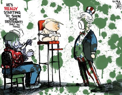 Political Cartoon U.S. Trump Baby Food Restraint Republicans High Chair