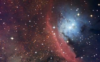 NGC 6559 Interstellar Cloud Shines Red and Blue space wallpaper