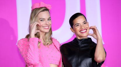 America Ferrera and Margot Robbie pose at the Barbie Premiere in South Korea