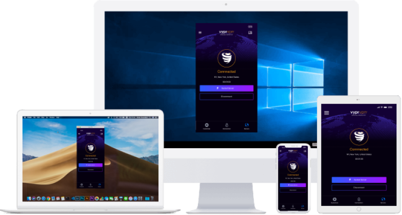 VyprVPN apps running on Windows, MacOS, Android, and iOS.