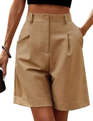 Zeagoo Shorts for Women Bermuda Shorts Casual Elastic High Waisted Wide Leg Cargo Work Shorts Knee Length Summer Shorts With Pockets Size 10