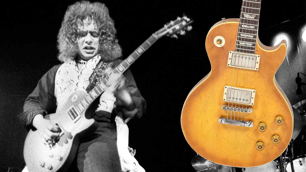 Left-Paul Kossoff playing guitar on stage; Right- Paul Kossoff&#039;s Gibson Les Paul