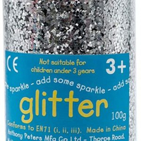 Silver sprinkle glitter - 100 gramsThis 100 gram tub of glitter is the cheapest we could find and comes with great reviews. It's also available to buy in red, gold, green and blue. Use your 60g for the glitter jar and save the rest for other fun kid's crafts.Price: £3.20