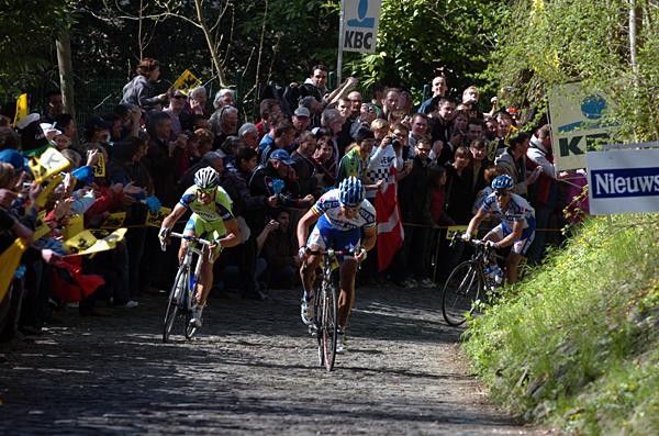 Devolder attacks on the steepest part of the Muur de Grammont.