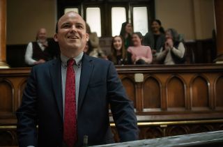 Rory Kinnear as Dave Fishwick in court.
