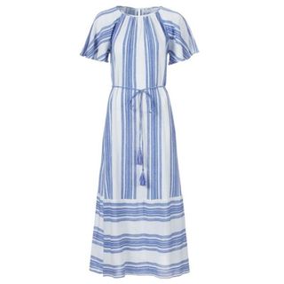 blue and white stripe cheesecloth dress
