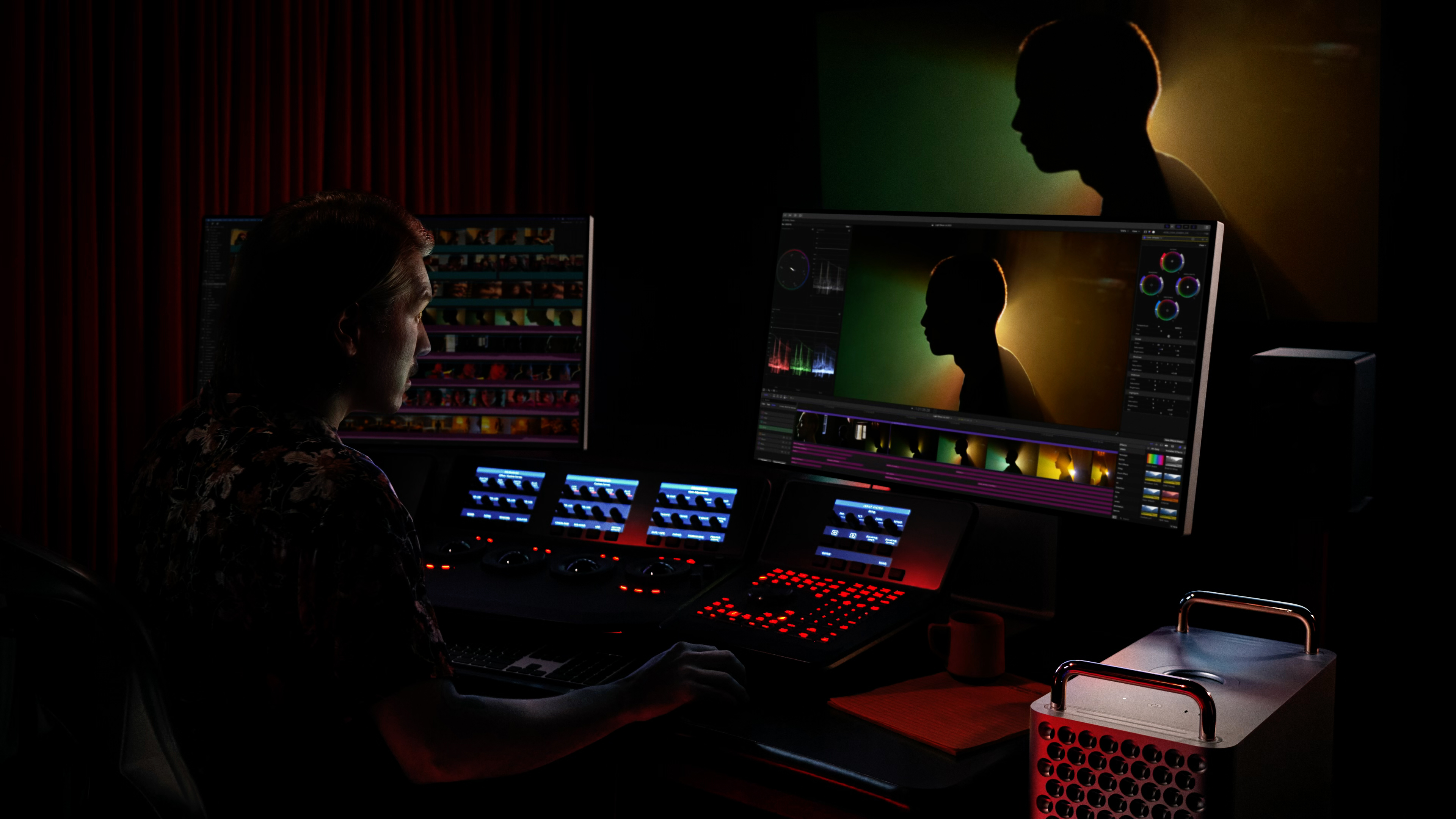 A video editor in an editing suite