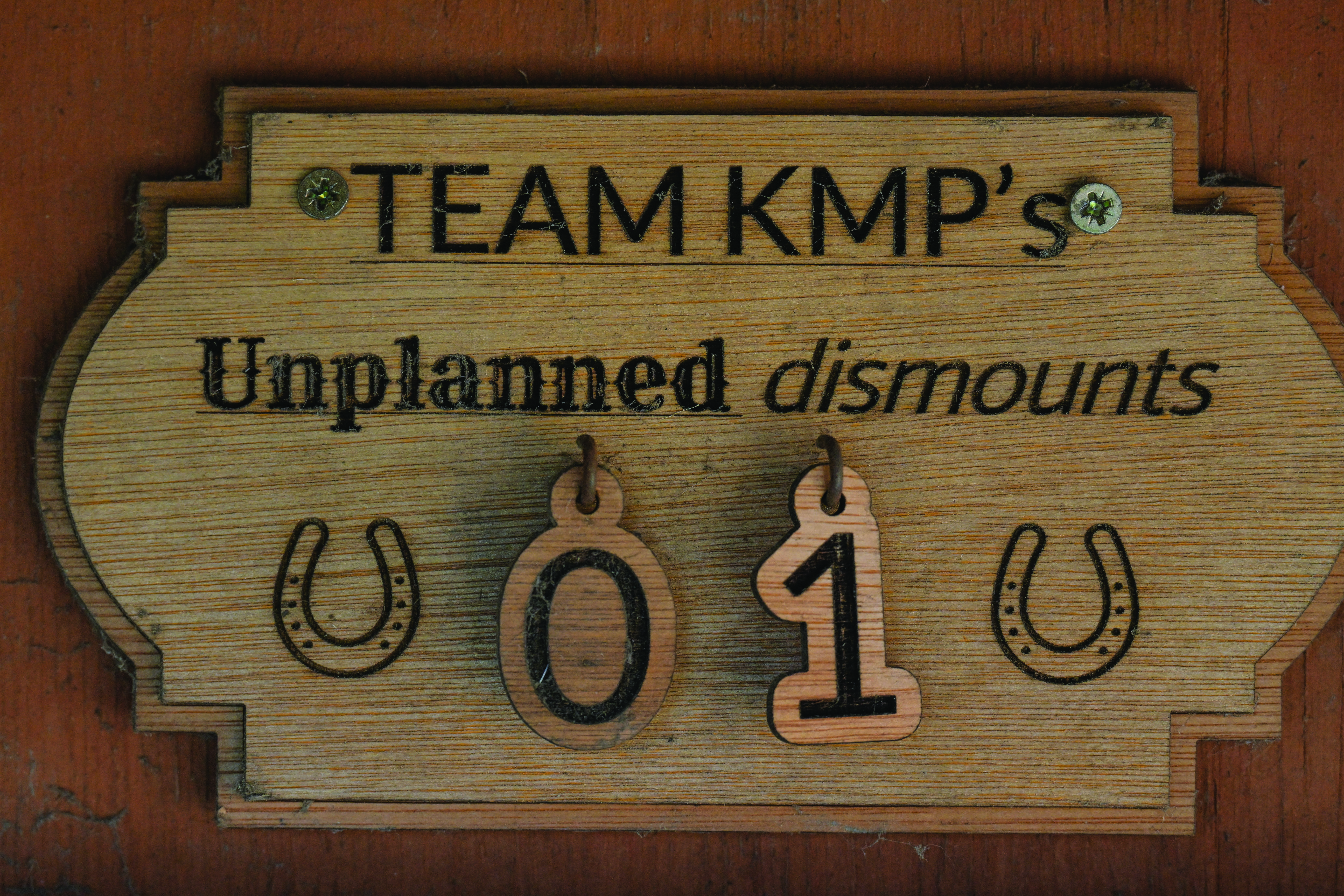 The team keep a tally of their unplanned dismounts at producer Katy Marriott Payne's yard